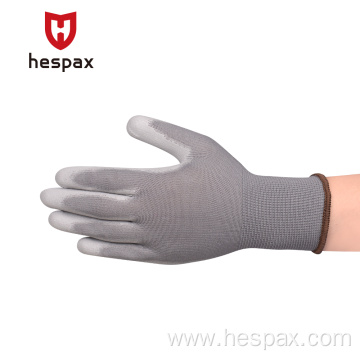 Hespax Anti-static Grey PU Palm Coated Safety Gloves